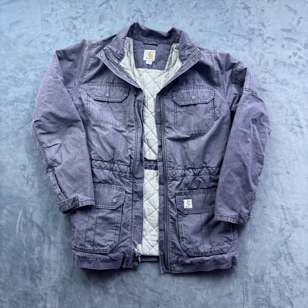 Carhartt Kids Quilted Lined Utility Jacket Purple Brown 101402 Small 4/6